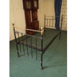 A Late Victorian Brass Mounted Iron Single Bed Frame