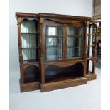 A 19th Century Rosewood Breakfront Glazed Side Cabinet with Centre Glazed Display Over Open Section