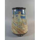 A French Glazed Stoneware Vase with Handpainted Hunting Scene Depicting Deer Pursued by Archers and