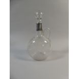 A Silver Mounted Victorian Claret Flask with Etched Foliate Decoration to Body and Stopper.