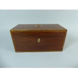 A Mid 19th Century Mahogany Two Division Tea Caddy with Rosewood String Inlay.