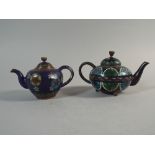 Two Early 20th Century Oriental Miniature Cloisonne Teapots, One with Blue Ground,