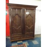 A Period French Oak Armoire with Two Dummy Drawers to Base and Moulded Panelled Doors to Hanging