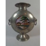 A Homeland Pewter Moon Flask with Lion Mask Ring Carrying Handles,