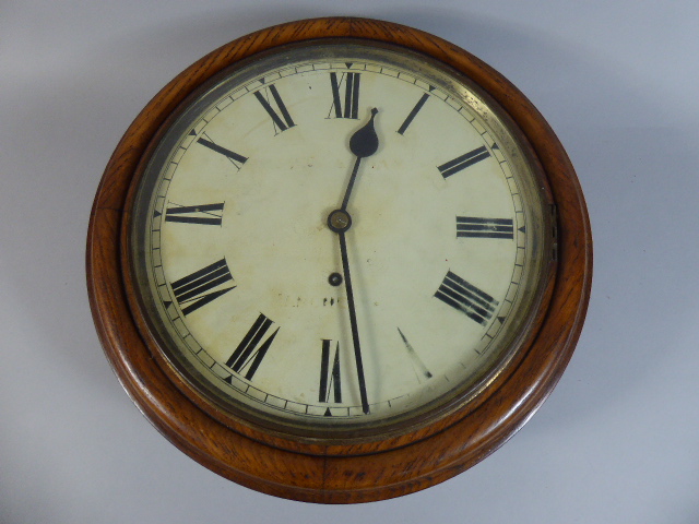 A Late 19th/Early 20th Century Circular Oak Framed Wall Clock with Enamelled Dial inscribed