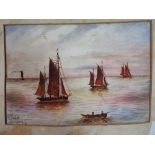 A Mounted But Unframed Watercolour Depicting Fishing Barges on Calm Sea Signed W Fisher April 1918