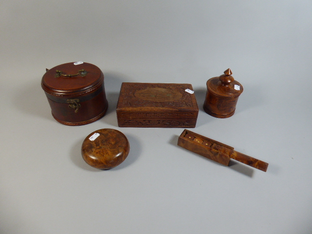 A Collection of Various Far Eastern Carved Wooden Boxes, Dice Set,