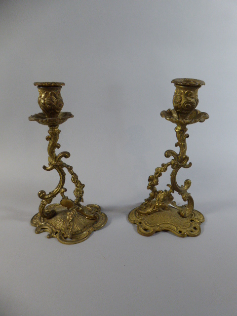 A Pair of Late 19th Century Gilt Brass Candle Sticks,