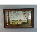 A Framed Oil on Canvas Depicting Church in Rural Landscape, Signed Rowell,