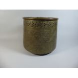 An Indian Pierced Brass Circular Coal Bucket with Etched Decoration,