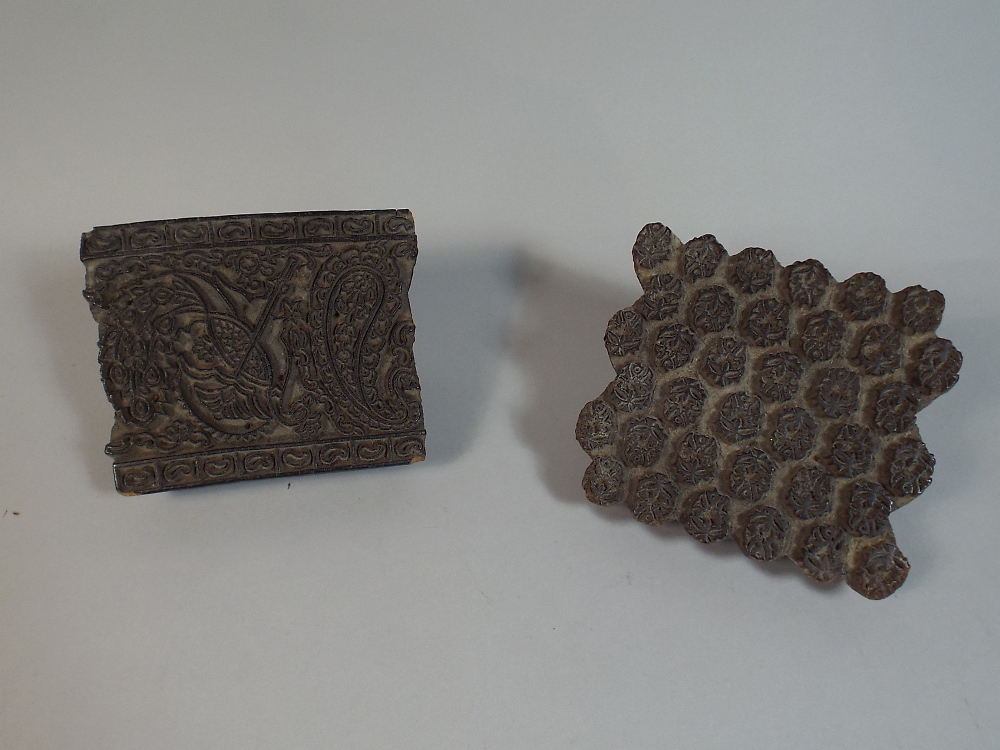 Two Indian Carved Printing Blocks with Foliate Design,