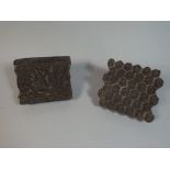 Two Indian Carved Printing Blocks with Foliate Design,