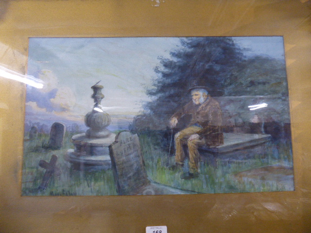 A Framed Water Colour of Old Gents Sitting in Grave Yard