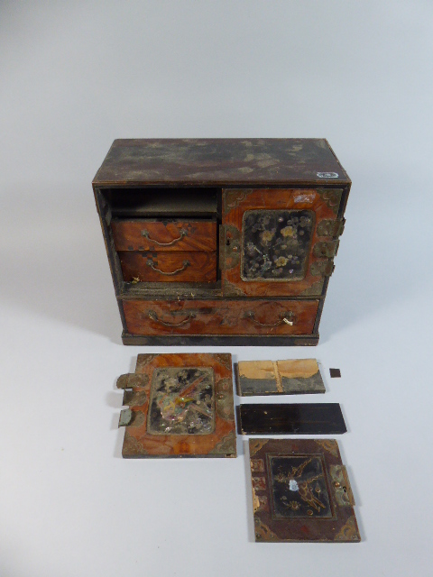 An Oriental Brass Mounted Collectors Cabinet for Restoration with Lacquered Decoration, 29.