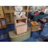 A Collection of Various Furniture to Include Mahogany Corner Whatnot, Loom Box and Ottoman,