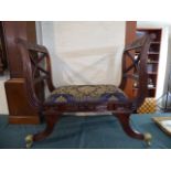 A Mahogany Framed Single Window Seat with Carved Frame and Brass Claw Feet, Upholstered Seat,