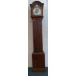 An Edwardian Oak Grandmother Clock Case Containing Later Arched Brass Dial with Silvered Chapter