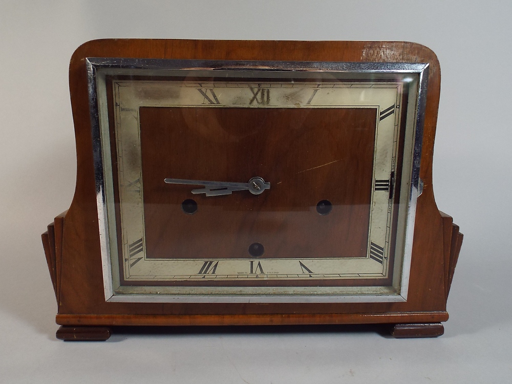 An Art Deco Walnut Westminster Chime Mantel Clock