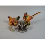 Two Enamelled Shudehill Novelty Boxes in the Form of Hen and Chicks and Standing Cock Pheasant,