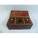 A Georgian String Inlaid Mahogany Two Division Tea Caddy with Later Glass Mixing Bowl and Two