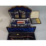 A Collection of Boxed Cutlery to Include Edwardian Oak Canteen, Horn Handled Carving Set,