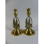 A Pair of Brass Candlesticks Inscribed Truro Cathedral,