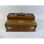 A Late Victorian Silver Plate Mounted Oak Desk Top Inkstand with Pull Out Three Section Drawer and