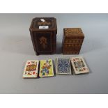 An Inlaid Cigarette Dispenser Box together with a Poker Work Card Box