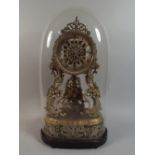 A Continental Musical Skeleton Clock under Glass Dome with Pierced Silvered Dial,