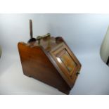 A Late Victorian/Edwardian Brass Mounted Walnut Coal Scuttle with Metal Liner and Shovel,