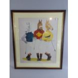 A Framed Limited Edition Print Depicting Arkle, Desert Orchid and Red Rum in the Form of Jockeys,