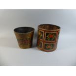 Two Decorated Wooden Waste Paper Bins,