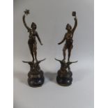 A Pair of French Bronze Spelter Figures,