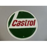 A Circular Cast Metal Reproduction Castrol Motor Oil Sign, 24cm Diameter,