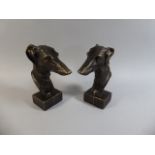 A Pair of Cast Metal Greyhound Head Book Ends,