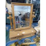 A Pine Dressing Table Mirror with base Drawer