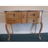 A Serpentine Front Walnut Four Drawer Writing Desk on Extended Cabriole Legs with White Painted Top,