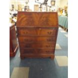 A Mahogany Fall Front Bureau with Fitted Interior with Four Drawers to base,