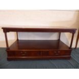 A Two Tier String Inlaid Cross Banded Coffee Table with Two Base Drawers,