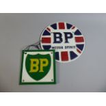 Two Reproduction Cast Metal BP Motor Spirit Signs,