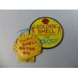 Two Reproduction Cast Metal Shell Motor Oil Signs,