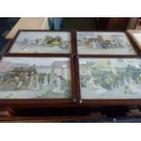 A Set of Four Framed Tudovici Stage Coach Prints in Oak Frames,