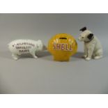 A Collection of Three Reproduction Cast Metal American Money Banks to Include HMV Dog,