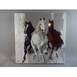 A Modern Mounted Print Depicting Three Horses,