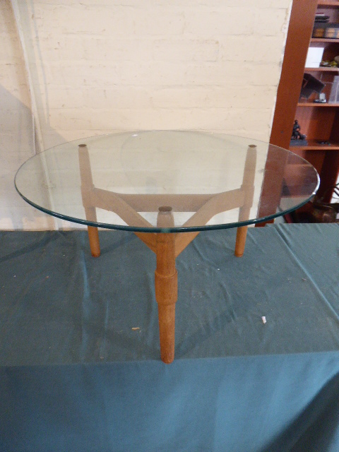 A 1970's Circular Glass Topped Coffee Table,