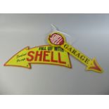 Two Reproduction Cast Metal Signs, Fill Up With Shell and Shell Garage,