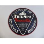 A Reproduction Circular Cast Metal Triumph Bonneville Motorcycle Sign, 25cm Diameter,