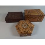 Two Inlaid Work Boxes Together with An Oak Box