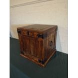 An Iron Mounted Lift Top Wooden Box with Clasp,