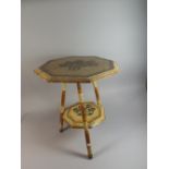 A Hand Painted with an Octagonal Tripod Table with Matching Stretcher Shelf Decorated with Pansies